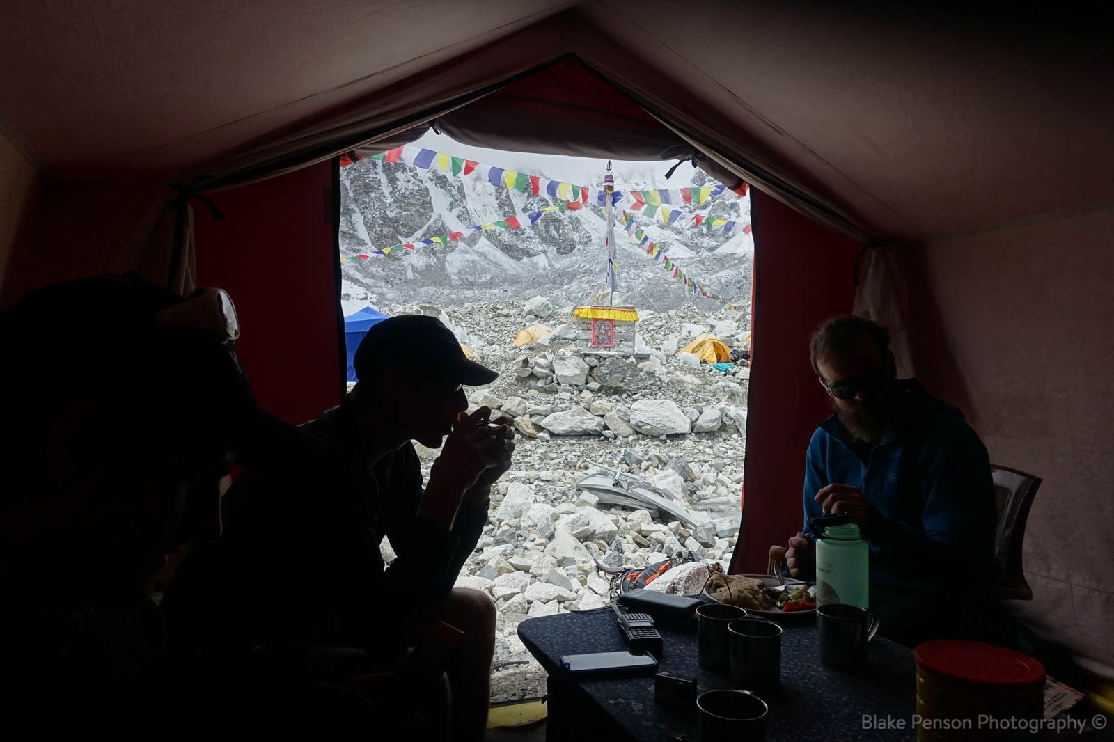 In the mess tent of Base Camp weighing up our options