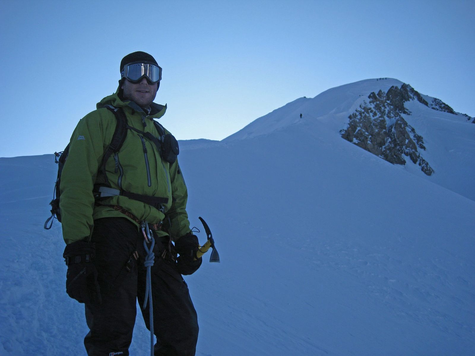 Final push — you can see climbers lined up like groups of ants all the way to the summit ridge.