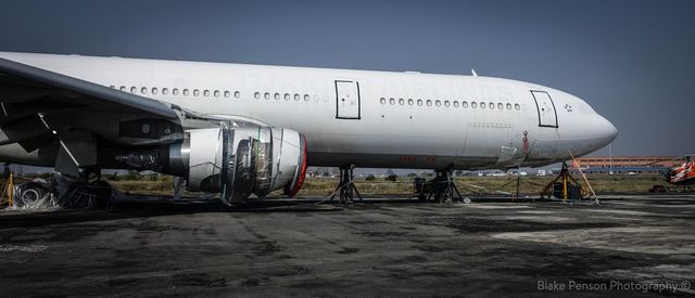 A Turkish airways flight which skidded off the runway a few weeks before hidden at the back of the airport with branding removed. (Same fight I was on last week!)