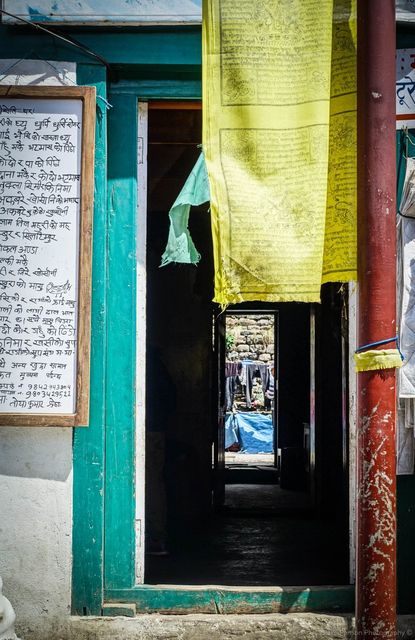 Colourful prayer flags all over the town