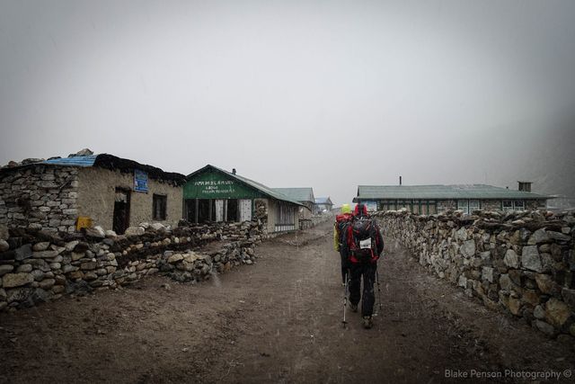 Arriving into Pheriche — the weather changes quickly in the mountains
