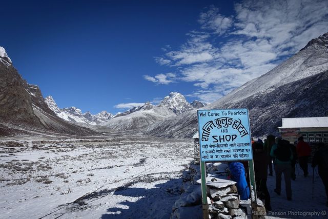 Leaving Pheriche — Lobuche in the middle right