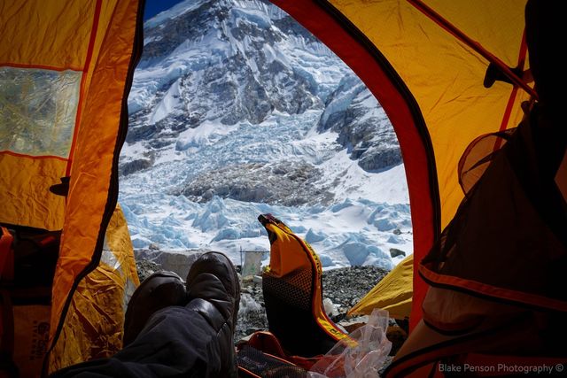 The view from my tent looking straight at the Khumbu Icefall