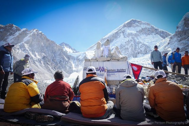The beginning of the Puja. The Lama and our sherpa who are also monks sing and prey