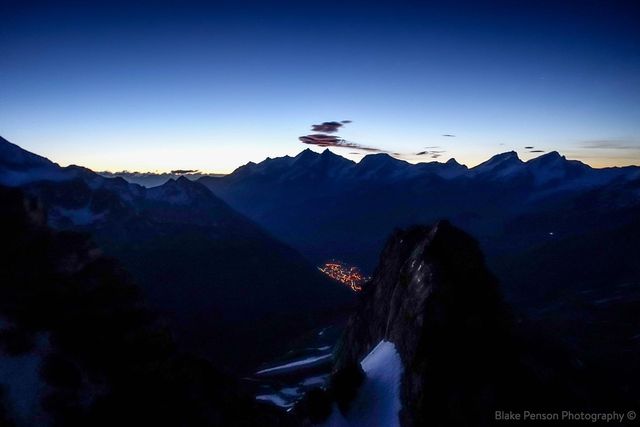 Matterhorn climb. First light. Looking back down to Zermatt