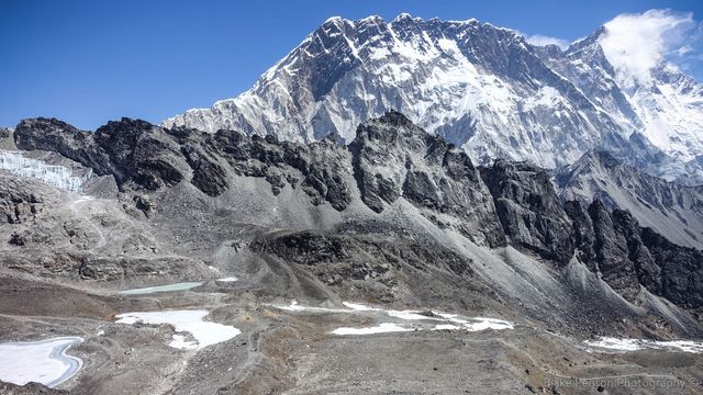 Looking down on our camp with Nuptse in the background
