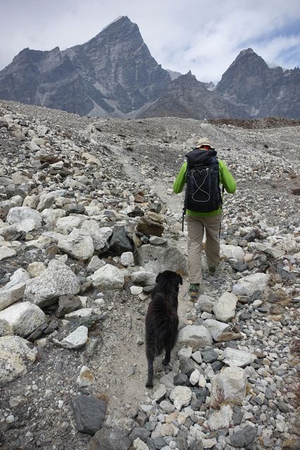 Crossing the Khumbu Glacier trying to get from the bottom of the pass to Lobuche