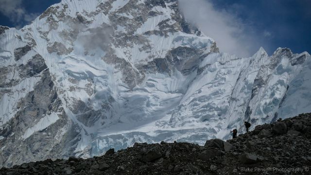Some of the team taking the high route (which is not a route, they just followed the first guy who went the wrong way)