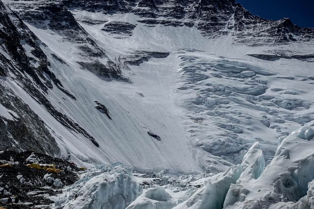 Looking up to the Lhotse Face – can you see the trail of climbers?