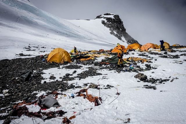 The Camp 4 site on the South Col – most tents had been decimated
