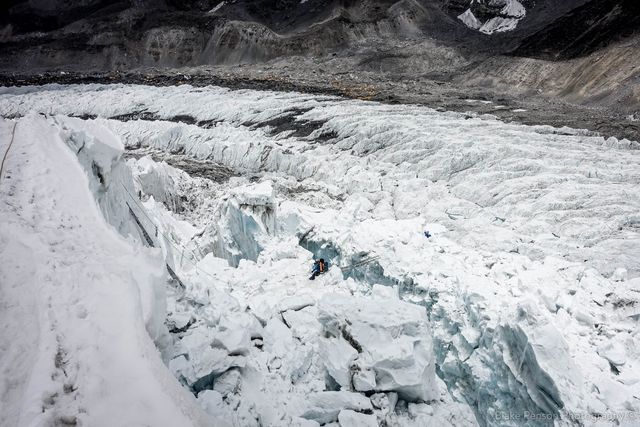 Nearly out of the Icefall – Base Camp in the distance